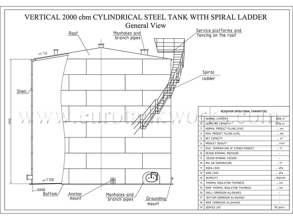 Vertical Storage Tank AST-2000 with spiral ladder