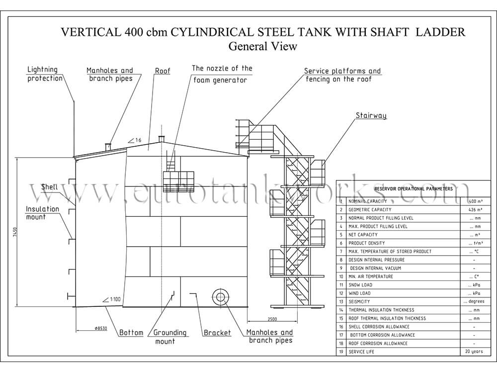 Oberirdischer vertikaler Tank VST-400 - mit Schachtleiter