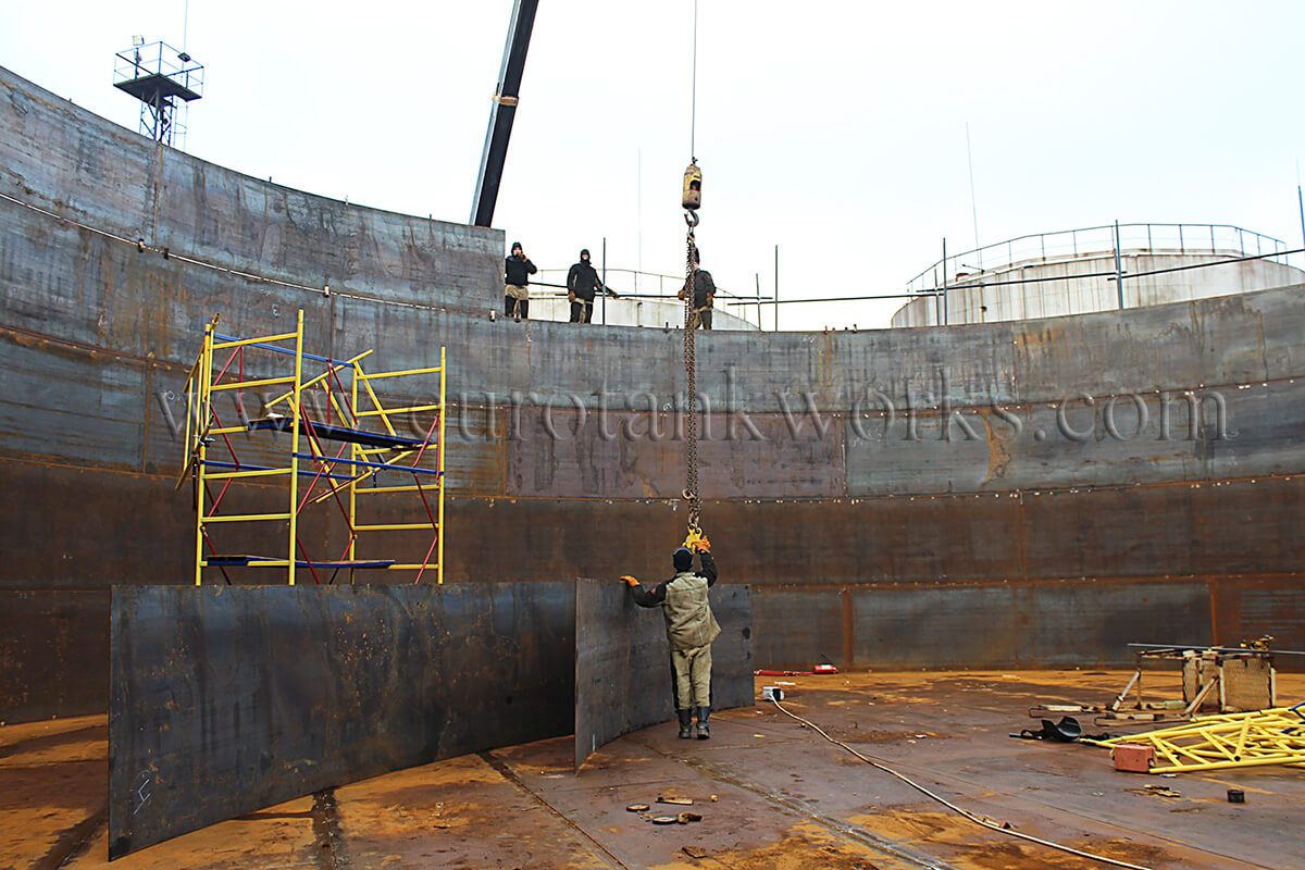 Montage des Tankmantels nach der Platte für Platte Methode